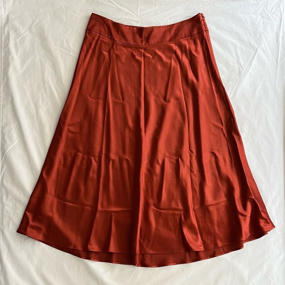 Boden Burnt‎ Orange Skirt Zipper Side Solid Satin Skirt Size 14R
